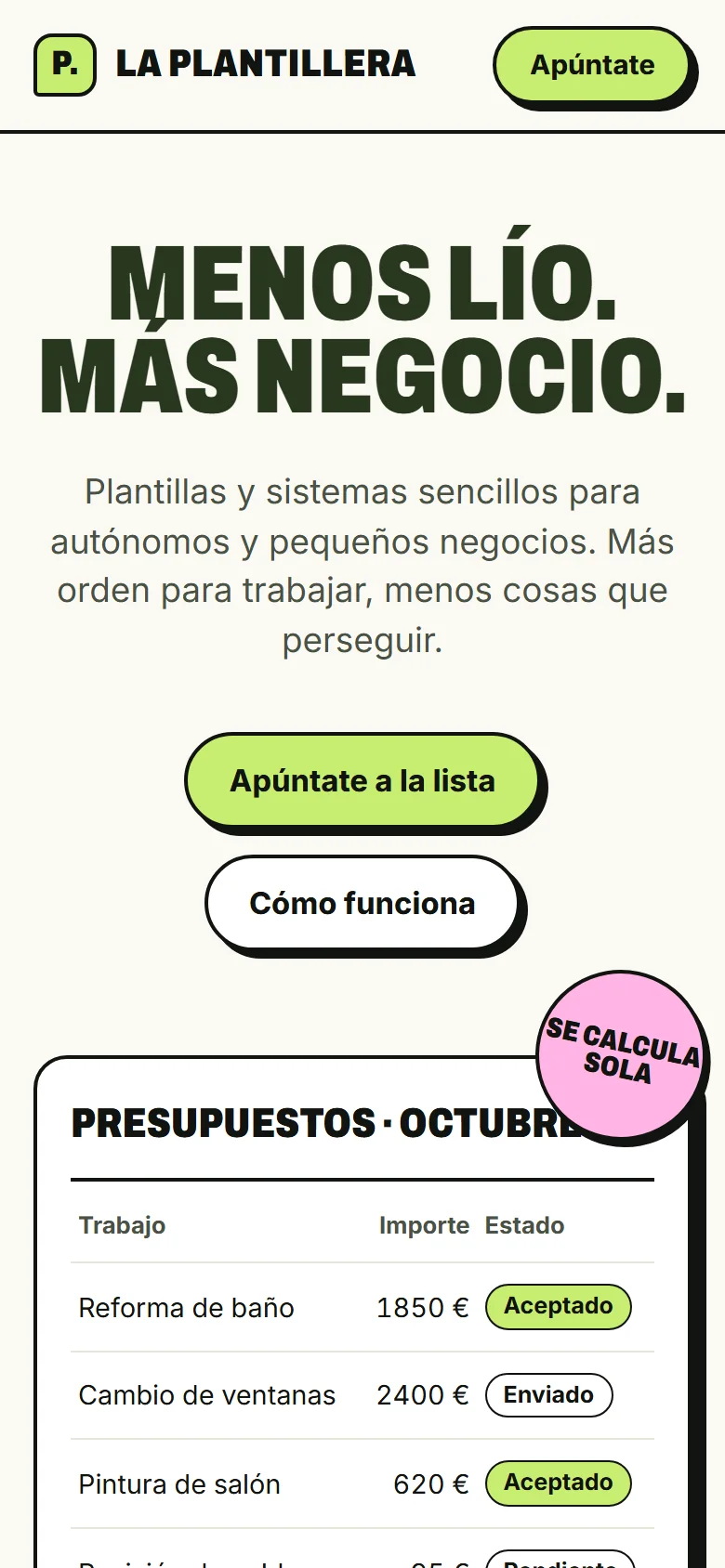 Web de La Plantillera en el móvil